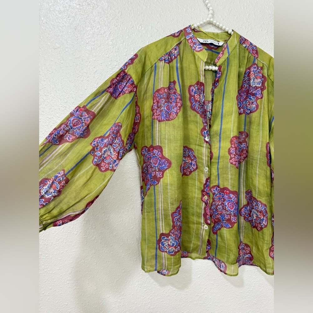 Zara Gulli Ramie Blouse Size M - Picture 4 of 10